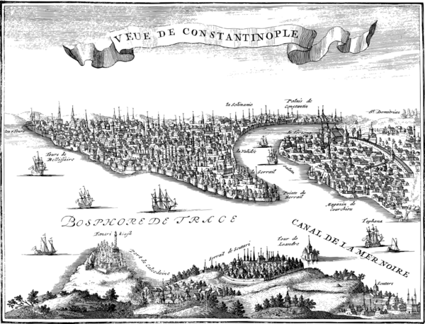 비잔틴 제국의 수도 콘스탄티노플의 지형을 묘사한 그림.