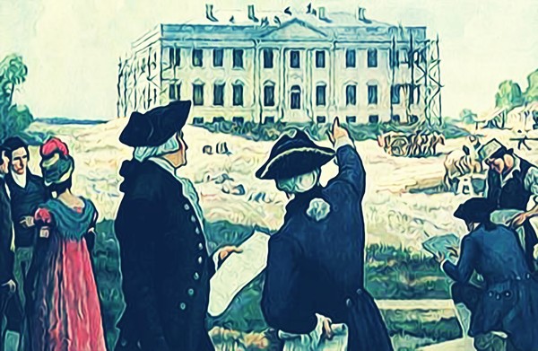 백악관을 짓고 있는 모습과 조지 워싱턴 [사진=pixabay]