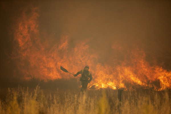 지난달 18일, 자모라 프로방스의 시에라 데 라 쿨레브라에서 산불이 발생했다. 소방관이 화염 앞에서 진압을 시도하고 있다. [사진=AP/연합뉴스]