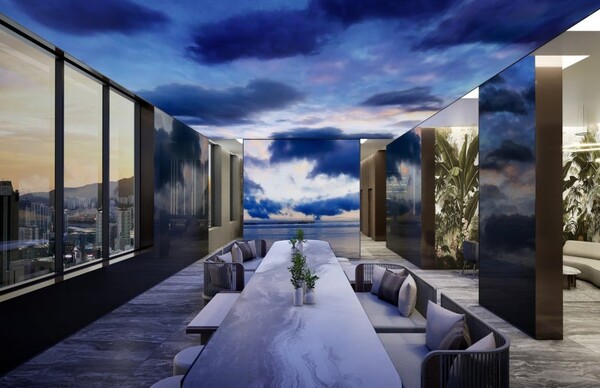 대우건설은 하이엔드 주거 브랜드 써밋(SUMMIT) 커뮤니티에 적용할 커뮤니티 조명 디자인 기준을 수립했다고 7일 밝혔다. 써밋 스카이라운지에 적용되는 미디어파사드. /사진=대우건설