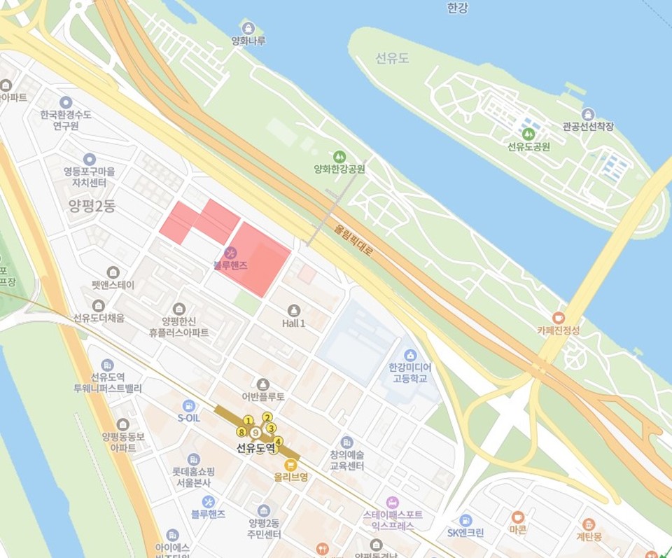 양평동 롯데칠성음료 부지 네이버 지도(빨간색)사진=롯데물산)